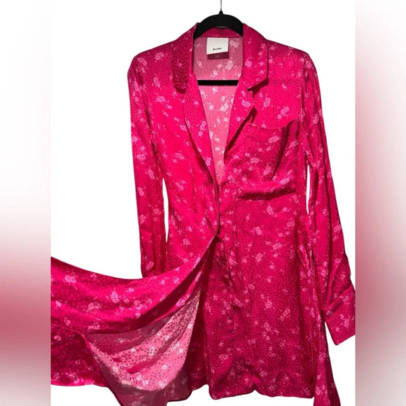 Acler Womens Dress Pink Size 2 Evanston Satin Wrap Collar Drape Shirtdress Mini - Picture 4 of 9